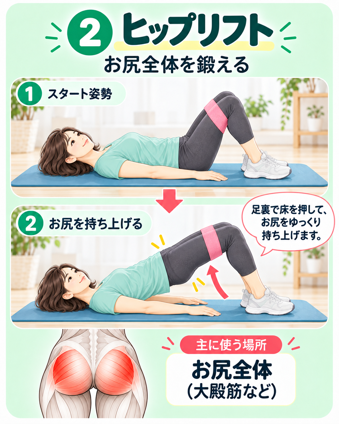 ヒップバンドを使ったヒップリフトのやり方