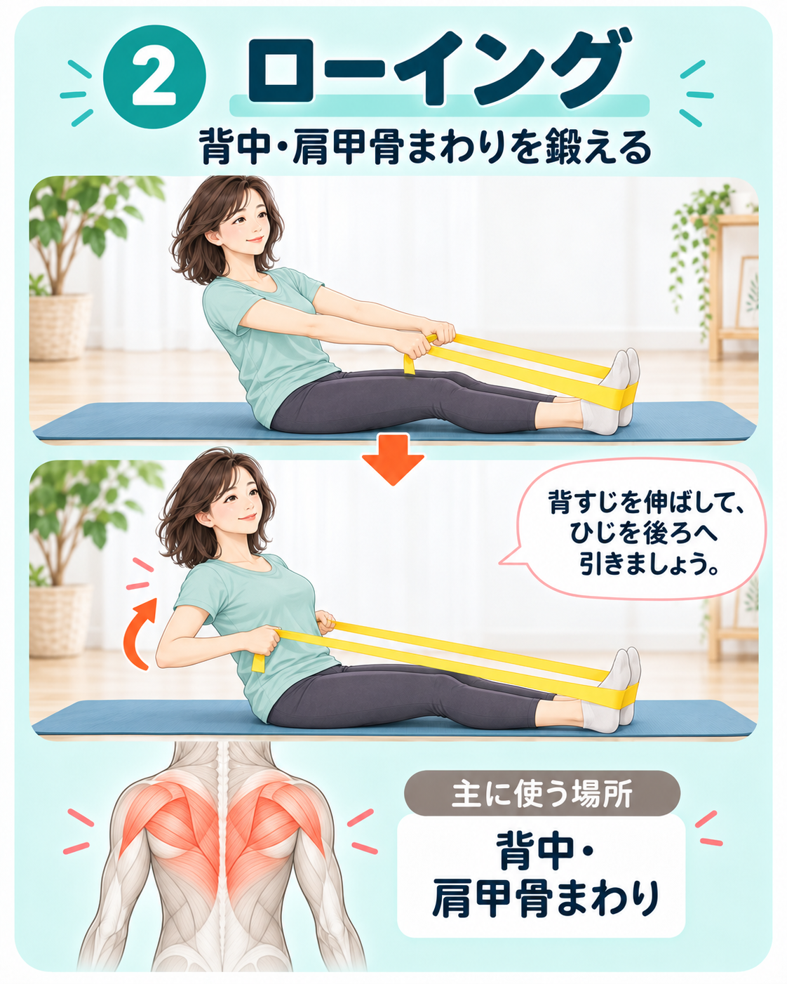 セラバンドを使ったローイングのやり方